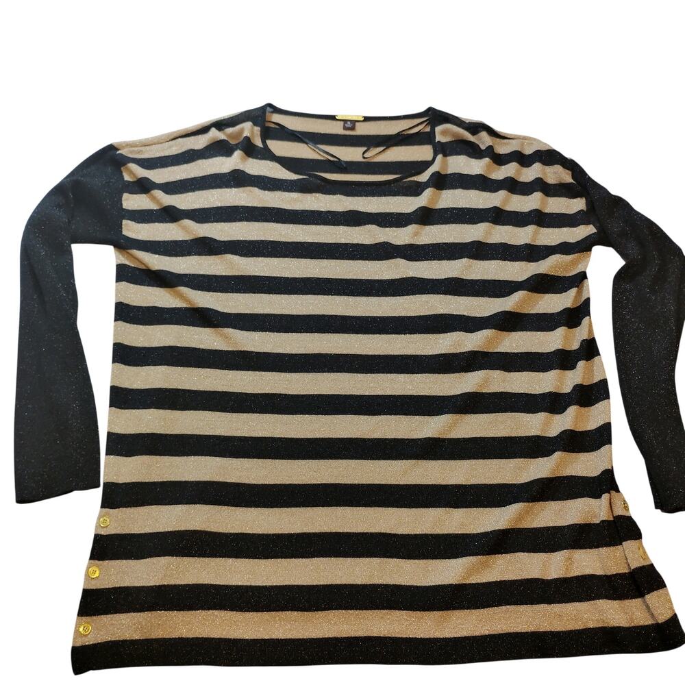 Dana Buchman Metallic Black Gold Knit Sweater XL Vintage Holiday Sparkle